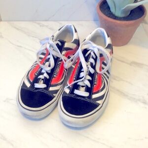 VANS-Black & White Zebra Stripe & Neon Orange Low Top Sneakers-Size 7.5